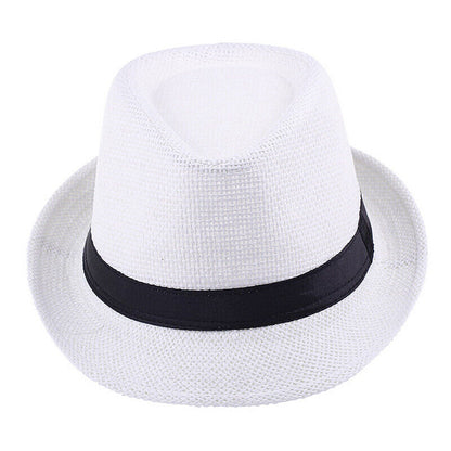 Men Women Straw Jazz Fedora Hat Trilby Cuban Sun Cap Panama Short Brim Summer*US