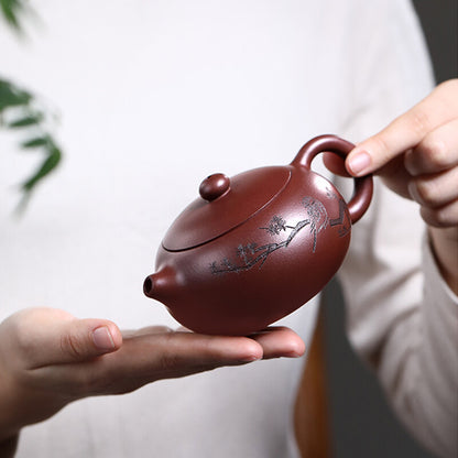 True Yixing Zisha Tea Pot flat xishi pot Marked Master Handmade Chinese tea pots