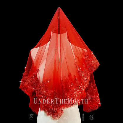 Chinese Wedding Bride Red Veil Translucent Veil Chinese Style Veil Headdress