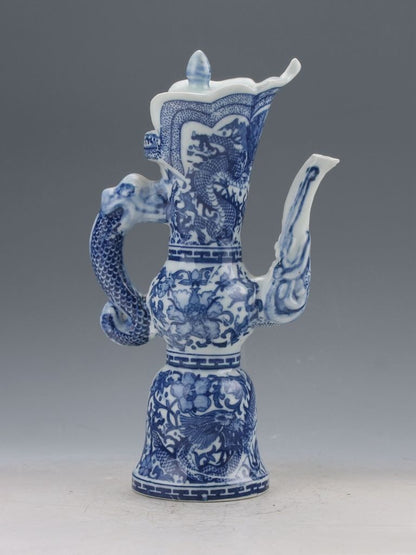 8.6' Chinese Old Handmade Blue White Porcelain Dragon Pattern Teapot Tea Set