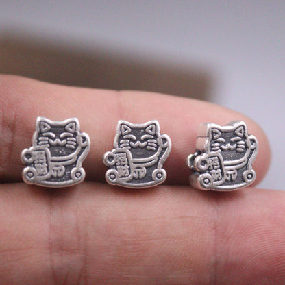 1Pcs S925 Sterling Silver Women Lucky Fortunate Cat Diy Bead Pendant 1.1G/per