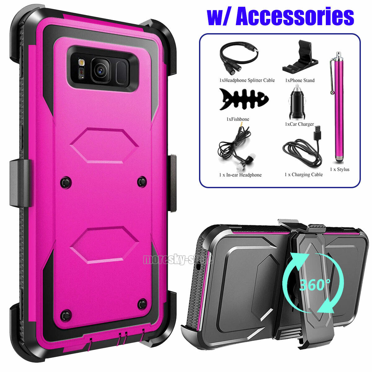 For Samsung Galaxy S8 Plus Rugged Phone Case Cover & Clip Holster + Accessories