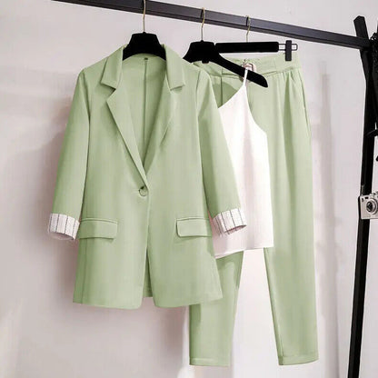 Women's Suit Female Blazer Leisure Pants Suit Jacket 3 Piece Jacket Pants Set
