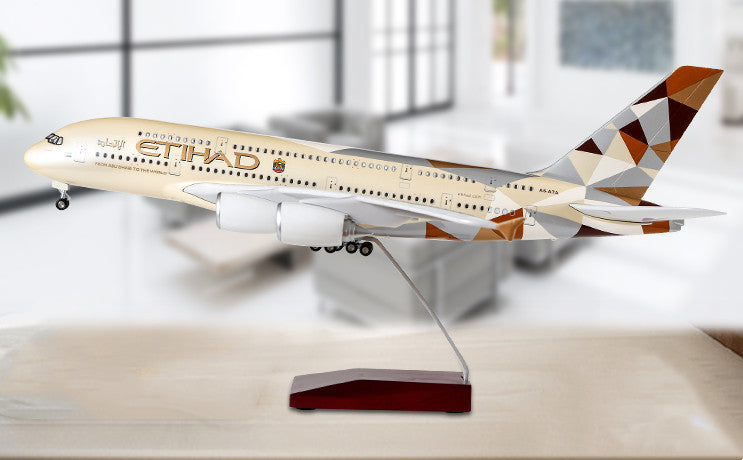 1:160 46CM ETIHAD AIRBUS A380 Passenger Airplane Landing Gear Resin Plane Model