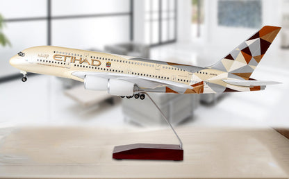 1:160 46CM ETIHAD AIRBUS A380 Passenger Airplane Landing Gear Resin Plane Model