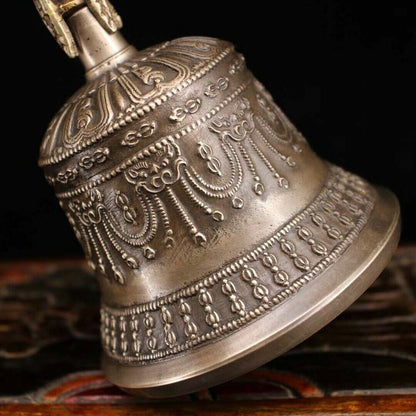 Chinese Temple Collection Old Copper Handmade Build Bell Vajra + Box