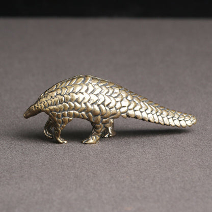 Brass Pangolin Table Top Ornament Animal Micro-Carved Tea Pet Decoration Antique