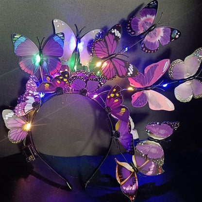 Headband 3 Light Modes LED Glow Butterfly Flower Branch Party Costumes Headdress