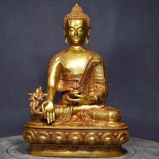 12" Antique Tibet Tibetan Buddhism Temple Bronze Gilt Shakyamuni Buddha Statue