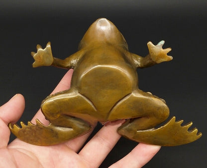 Chinese Old Feng Shui Brass Carved Money Frog Statue Toad Wealth Decor