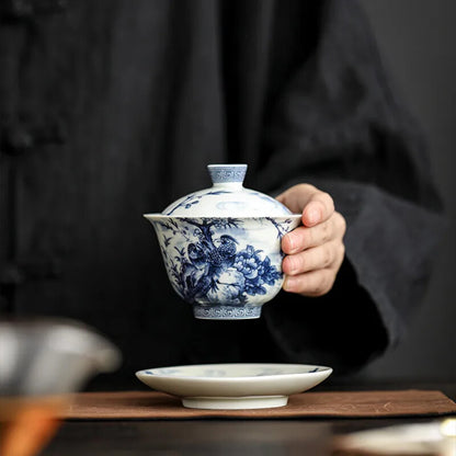 Chinese Tradition Ceramic Gaiwan Teacup Handmade Porcelain Hand-painted