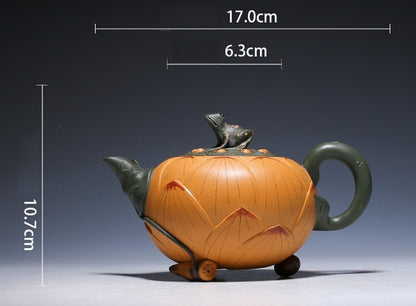 Chinese Zisha Purple Clay Teapot Frog Lotus Style Handmade Collection Home Decor