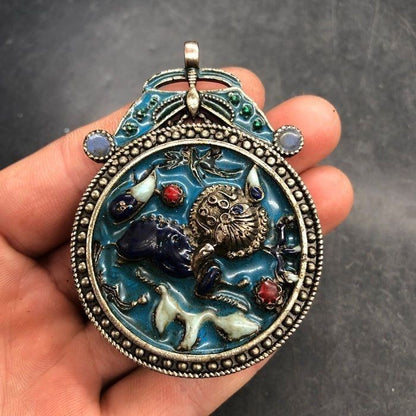 Vintage Guanyin Pendant Cloisonne Enamel Jade-like Amulet Charm