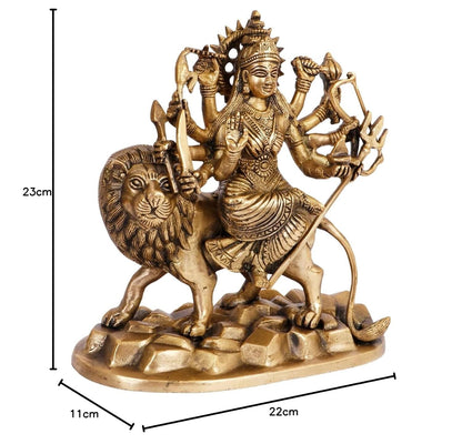 Hindu God Lord Brass Maa Durga Idol Sitting On Lion Idol Statue Figurines
