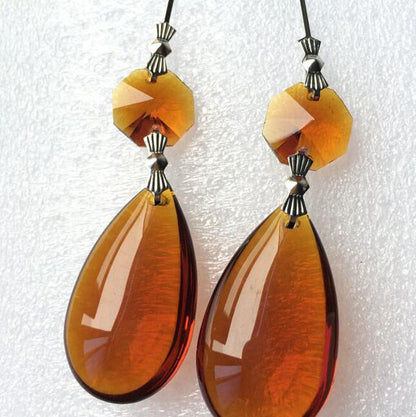 20Pcs Amber Chandelier Crystal Lamp Parts Glass Prisms 38mm Pendant Drops