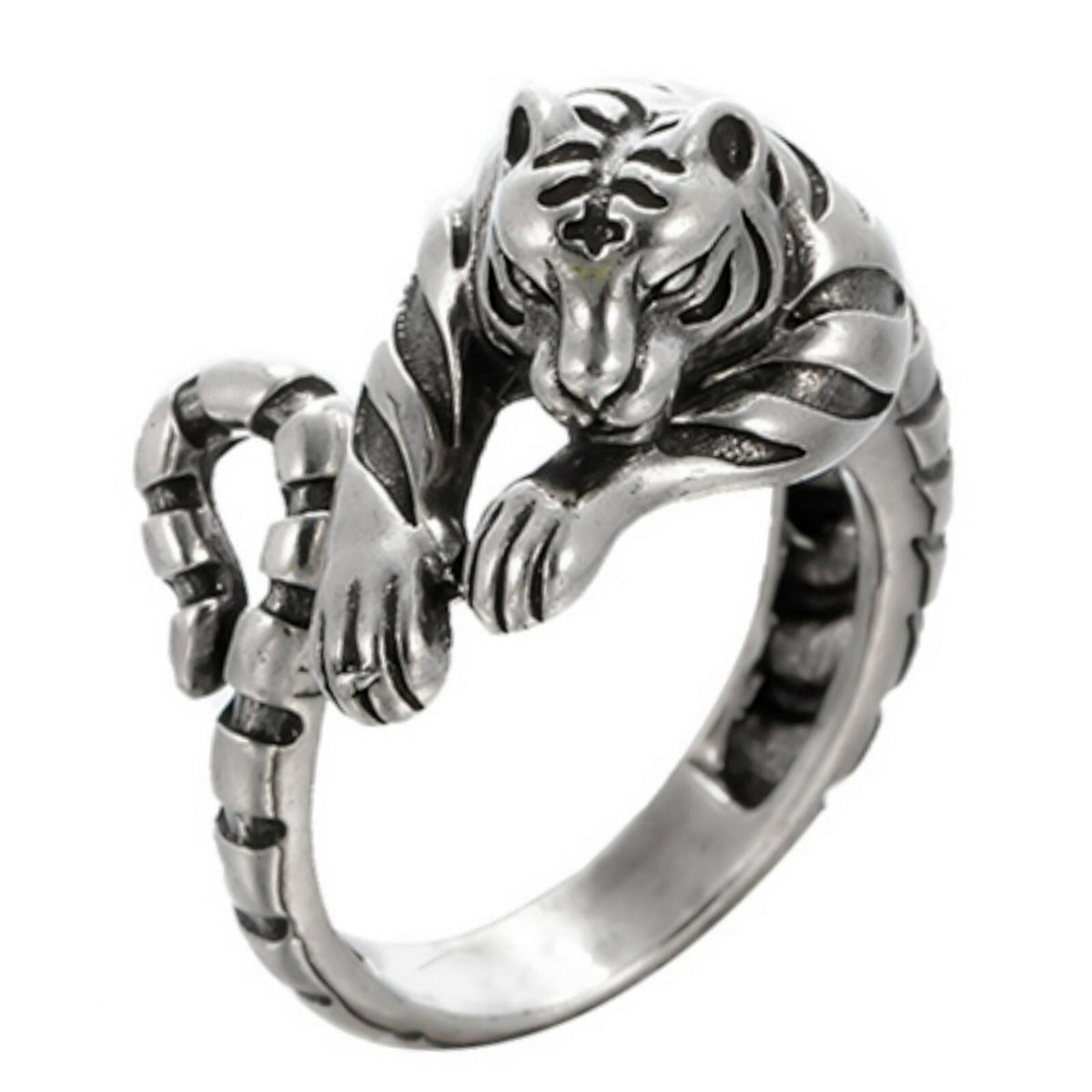 Mens Stainless Steel Sleeping Tiger Open Ring Personalized Vintage Gift