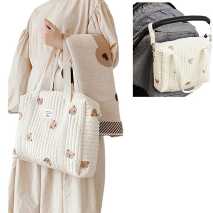 Baby Stroller Bag Baby Beige Zipper Diaper Handbag Mummy Shoulder Bag Traveling