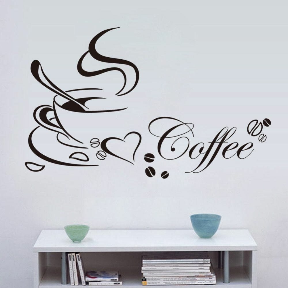 Wall Stickers Coffee Cup Vinyl Quote Restaurant Kitchen Removable Home Decor Art