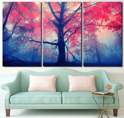 Pink Forest Tree Scenery 3 Pieces Canvas Print Wall Art Poster Home Decor