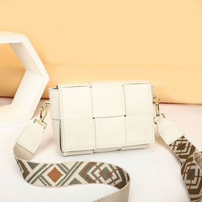 Bag Fashion Woven Leather Shoulder Bag Small Messenger Soft Real Cowhide Handbag