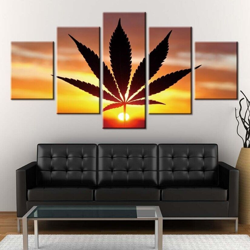 5Pcs Wall Art Canvas Painting Picture Home Decor Modern Abstract Cannabis Sunset