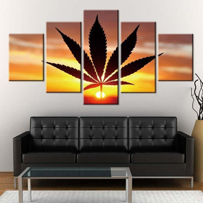 5Pcs Wall Art Canvas Painting Picture Home Decor Modern Abstract Cannabis Sunset