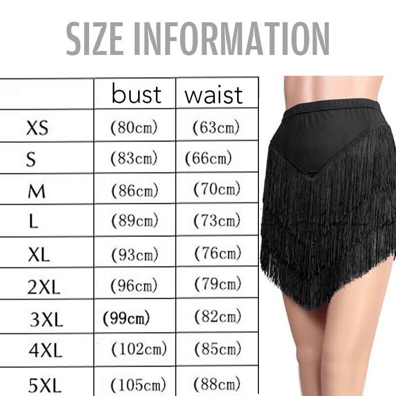 Women Party Ballroom Latin Tango Salsa Dance Dress Fringes Tassels Skirt S-5XL