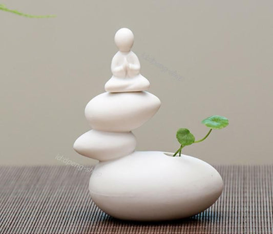 4.7" Chinese White Porcelain Ceramics Buddha Flower Receptacle Figurine Statues