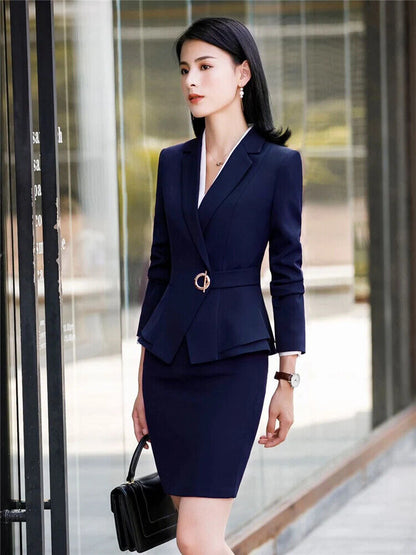 Women Skirt Suits 2 Piece Set Office Ladies Pants Business Suit Set Black Suits
