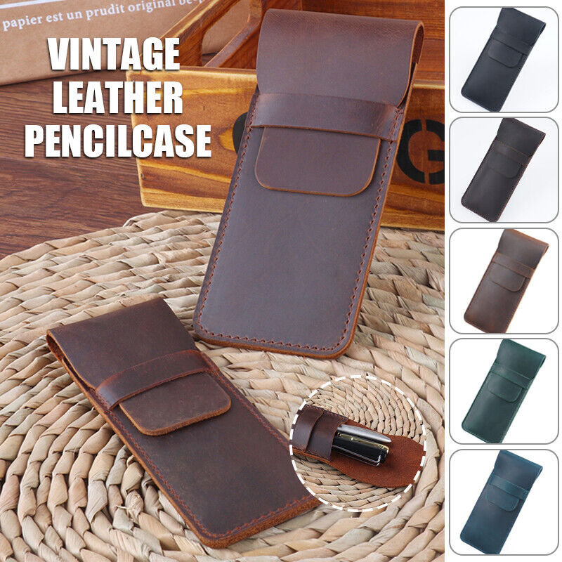 Retro Vintage Handmade Genuine Leather Pencil Bag Fountain Pen Case Pocket Pouch