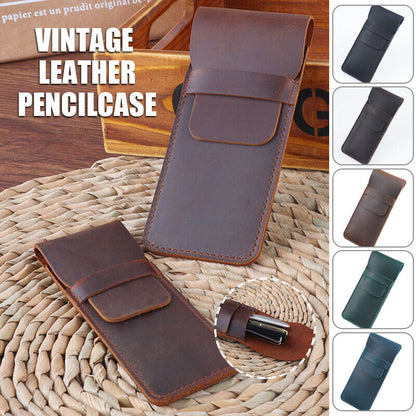 Retro Vintage Handmade Genuine Leather Pencil Bag Fountain Pen Case Pocket Pouch