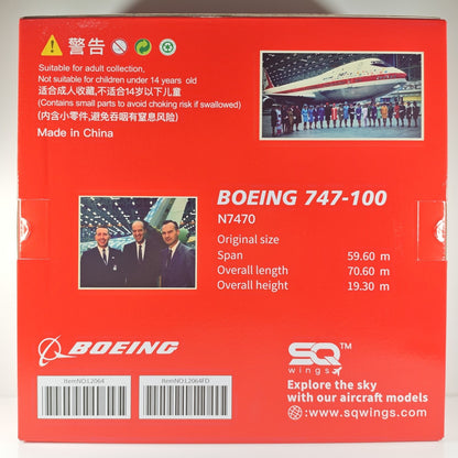 1:200 SQ Wings Boeing 747-100 N7470 Passenger Airplane Diecast Plane Model