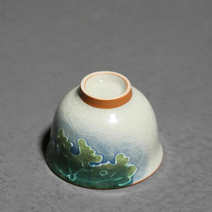1Pc Chinese Tradition Ceramic Tea Cup Handmade Ice-cracking Glaze Lotus Teacup