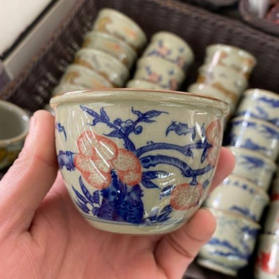 Chinese Old Clay Hacker Blue and White Porcelain 120ml Longevity Peach Cup -