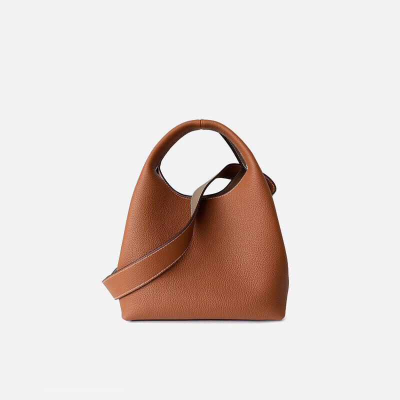 Contrast Real Leather Tote Handbag Purse Bucket Shoulder Bag Hobo w/ Zip Bag