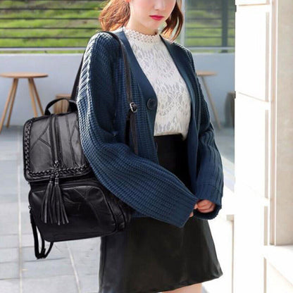 Womens Ladies Fashion Tassels Shoulder Casual Travel Bag PU Leather Backpack US.
