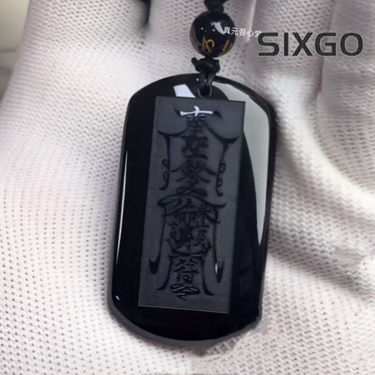 ‌Hand Carved Black Jade Taoist Amulet Five Sacred Mountains Protection Pendant‌