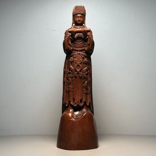 Vintage Chinese Boxwood Carving Figure Statue Home Decor Wooden Figurine Artwork