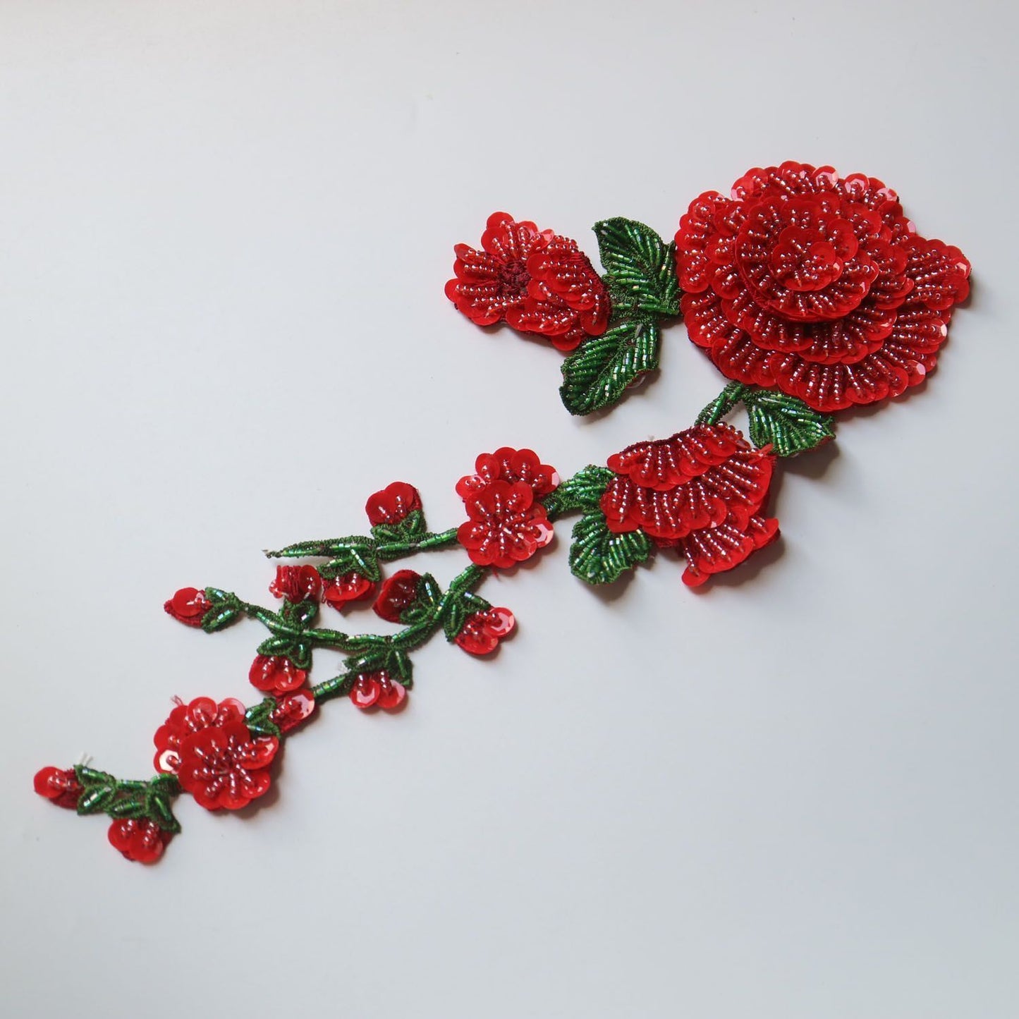 Clothes Sewing Appliques Beaded Sew On Peony Flower Patches Jacket Decor 10x31cm