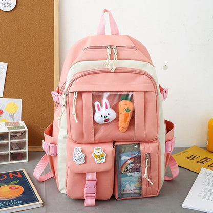 4 Pcs Sets Purple School Backpack School Bags 32*15*46CM Polyester Softback 20L