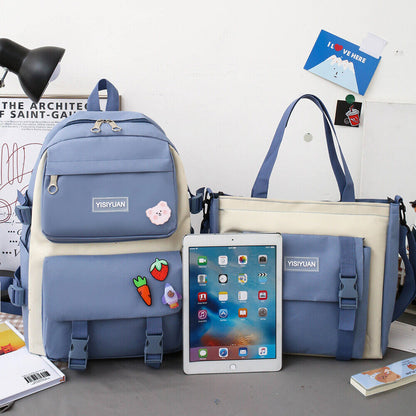 5Pcs Women Girls School Bag Backpack Kawaii Student Bookbag Rucksack Waterproof