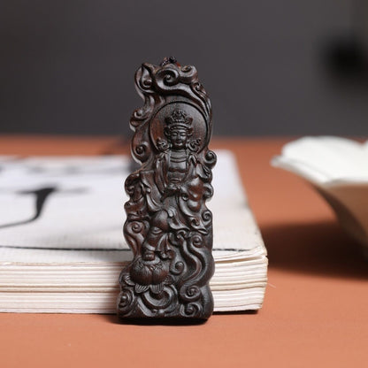 Indonesia Dala dry Agarwood Hand-carved Cloud lotus Kwan-yin Statue Pendant