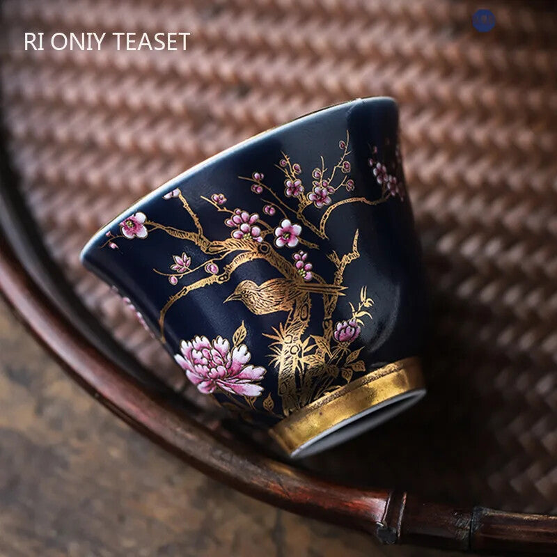 2.4" Ceramic Teacup Hand Painted Flowers Tea Bowl Handmade Tea Cup Tea Set Decor