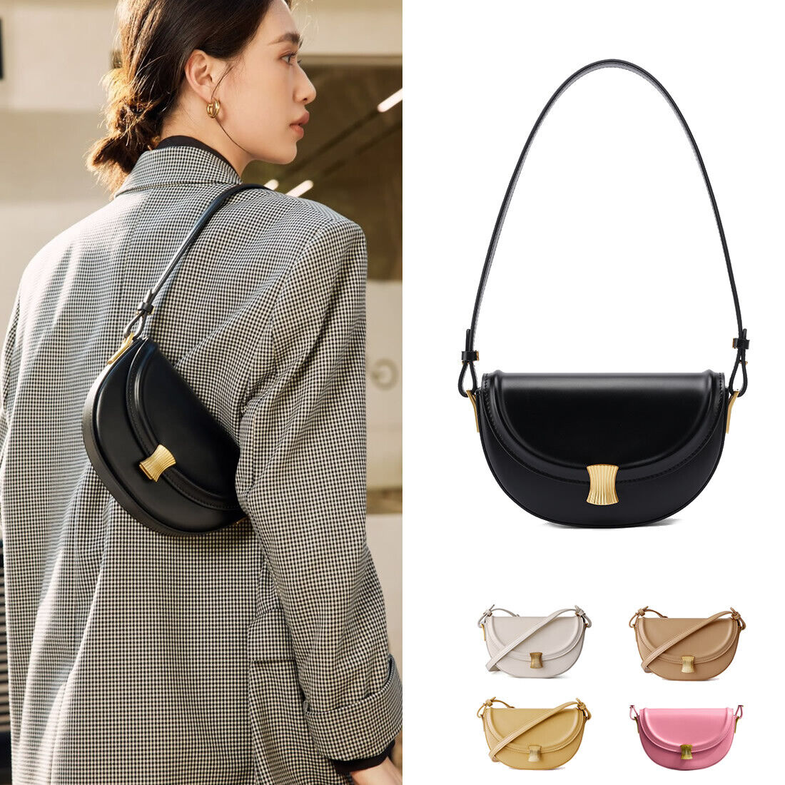 Small Mini Real Leather Flap Saddle Bag Shoulder Purse Clutch Crossbody Fasshion