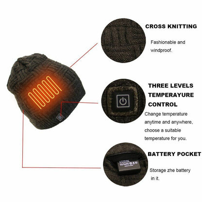 1PC Rechargeable Heating Winter Warm Head Cap Washable Outdoor Sport Heating Hat