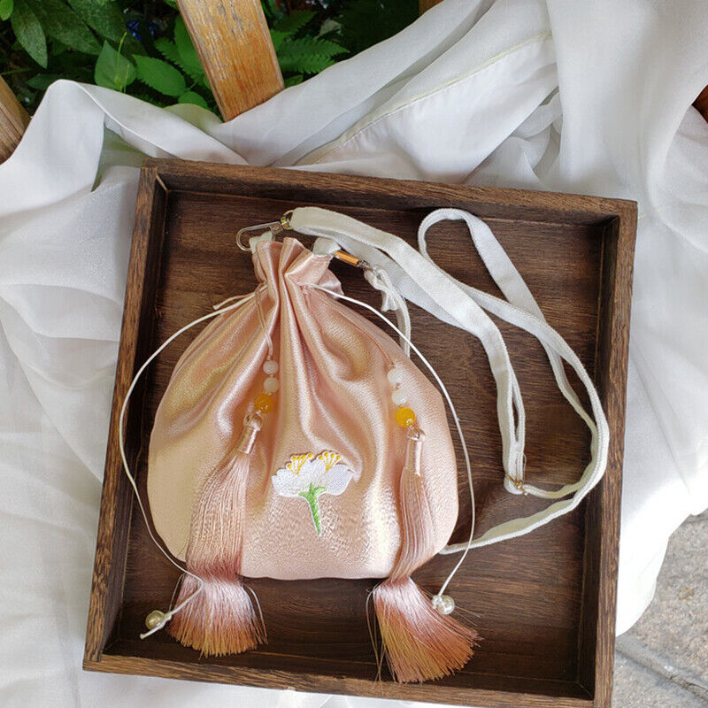 Embroidered Tassel Chinese Hanfu Bag Drawstring Wallet Handbag Silk Change Purse