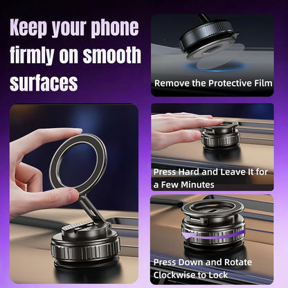 Magnetic Vacuum Car Phone Holder with Strong Suction Cup 360° Adjustable Foldabl