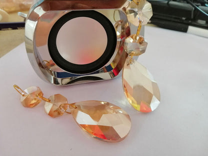15Pcs 38mm Champagne Teardrop Chandelier Crystal Glass Lamp Prisms w/Golden Ring