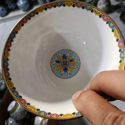 Chinese Tradition Rose Porcelain Bowls Flower Patterned Qianlong Collected