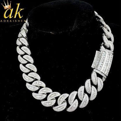 20MM 5AAA+ Real Gold Plated CZ Ice Out Hop Hip Cuban Link Chain Necklace 16-28''